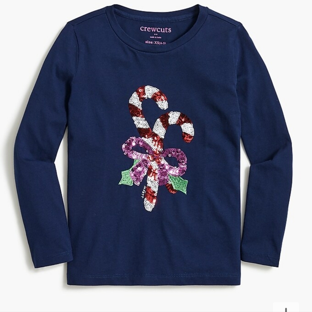 Girls' long-sleeve sequin peppermint bouquet holiday shirt. Sz L Crewcuts NWT